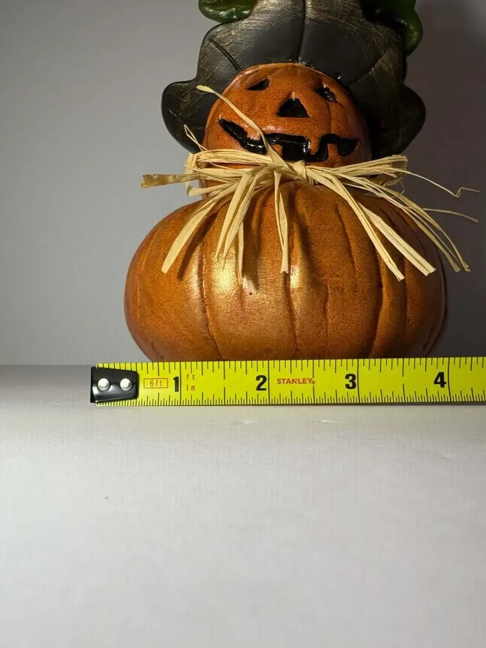 Pier 1 Whimsical Jack-O-Lantern Pumpkin Figurine Wearing Witch Hat and Straw Bow